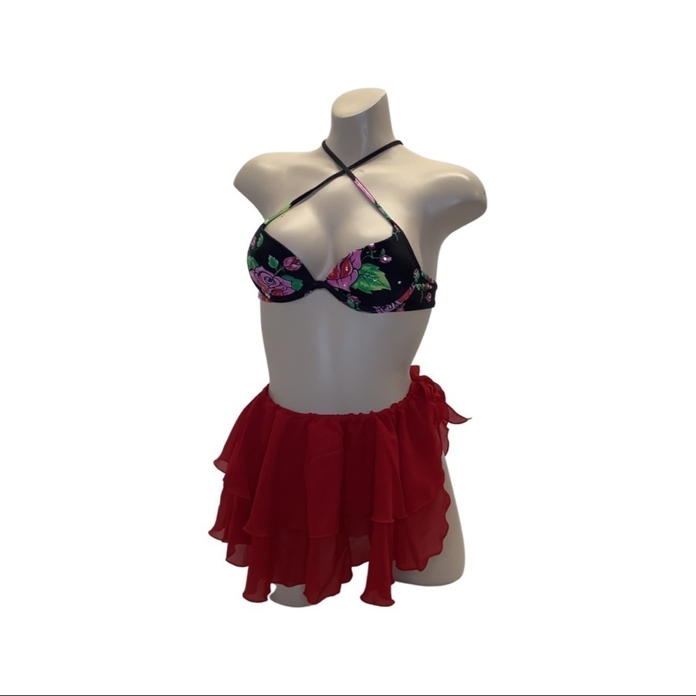 Zuliana Size Small Red Ruffle Side Tie Skirt. Made in USA. New With Tags